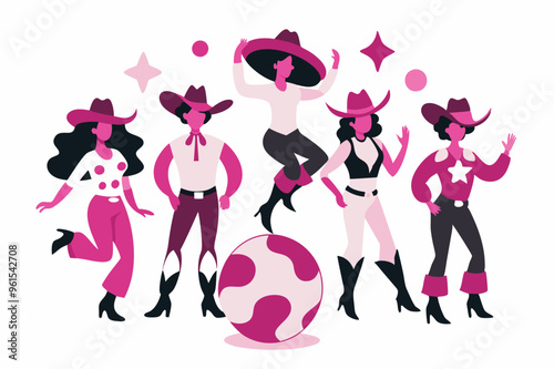 Cowboys and cowgirls happily play soccer together