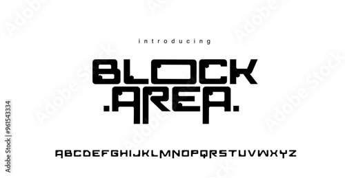 BLOCK AREA Technology science font, digital cyber alphabet made future space design, lowercase letters A, B, C, D, E, F, G, H, I, J, K, L, M, N, O, P, Q, R, S, T, U, V, W, X, Y, Z number bold
