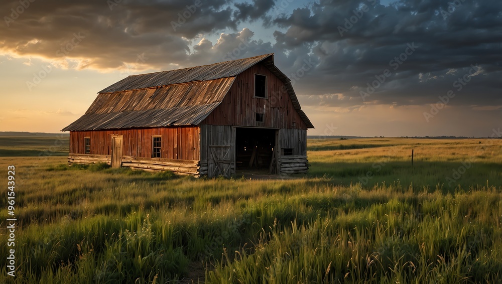 Fototapeta premium old barn at sunset