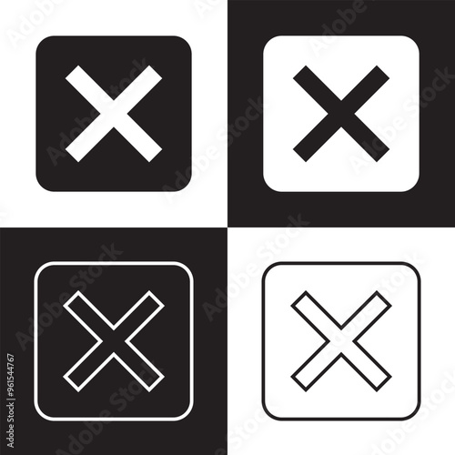 Close vector icon. Delete icon vector. cross sign. Wrong sign. Reject icon. Cancel icon. Cross. Prohibition sign. Alert sign.  Isolated on black and white background. Vector Illustration. EPS 10
