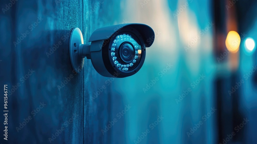 Close-up of a modern CCTV camera mounted on a wall, with its lens focused and clear, showcasing its surveillance capabilities in a well-lit environment. Close-up of a modern CCTV camera mounted on a wall, with its lens focused and clear, showcasing its surveillance capabilities in a well-lit environment.