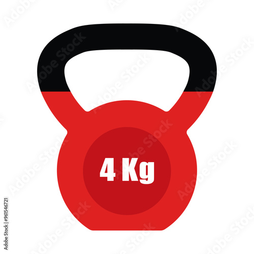 Kettlebell red Vector icon isolated on white background, Workout gym tools, accessories. Sport equipment, Gym time concept. red kettlebell 4 kg icon, sport training and fitness design element.