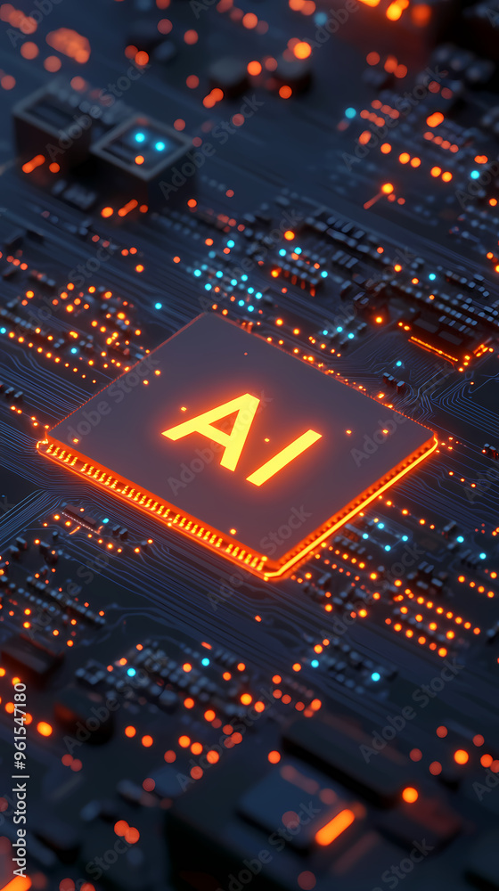 Fototapeta premium Glowing AI chip with a tech feel