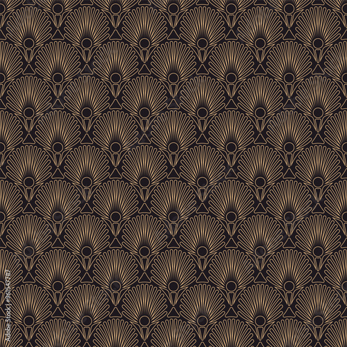 Dark Palm Art Deco Scale Border Seamless Vector Repeat Pattern