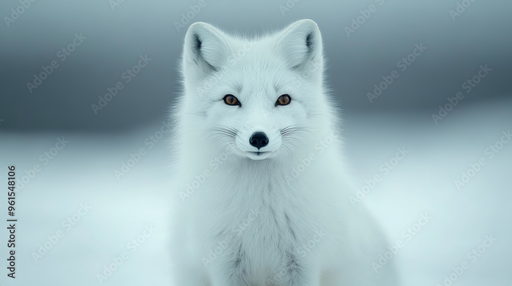 Snowy Arctic fox camouflaged against a white landscape sleek fur and keen eyes pristine wilderness surroundings Snowy Arctic fox camouflaged against a white landscape sleek fur and keen eyes pristine wilderness surroundings