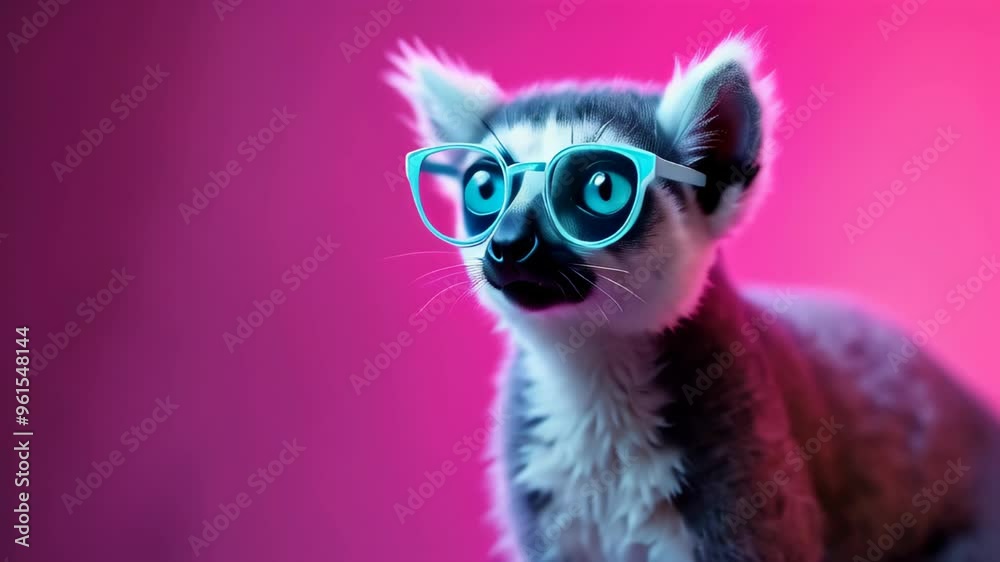 Lemur with beautiful green eyes on a purple background Lemur with beautiful green eyes on a purple background