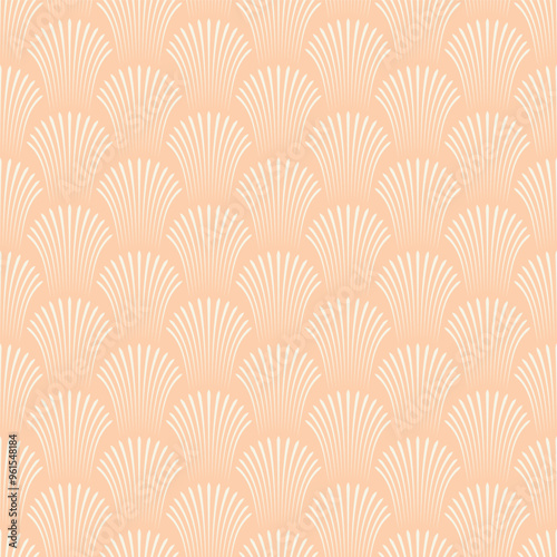 Peach Palm Art Deco Scale Border Seamless Vector Repeat Pattern