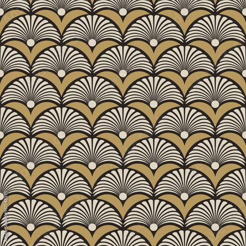 Gold Palm Art Deco Scale Border Seamless Vector Repeat Pattern