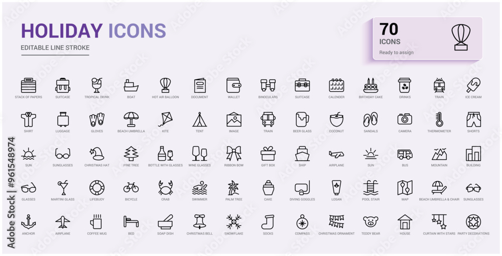 Set of holidays icons. Thin linear style icons Pack. Outline icon ...