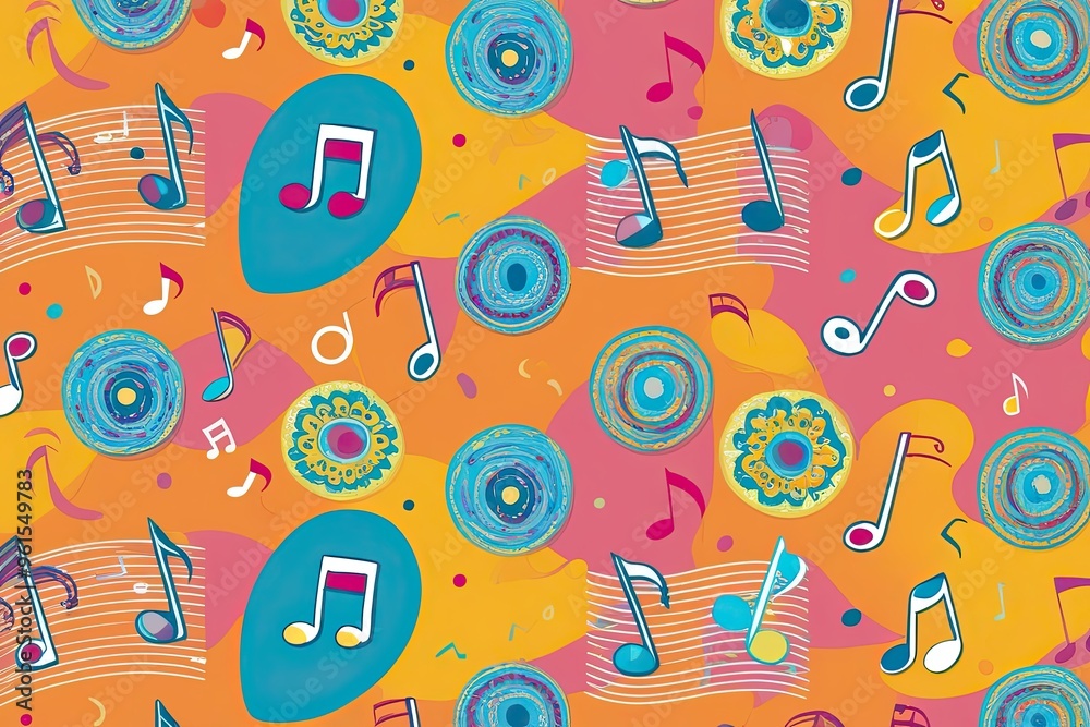 Fototapeta premium Vibrant Musical Notes and Fun Patterns on a Colorful Background