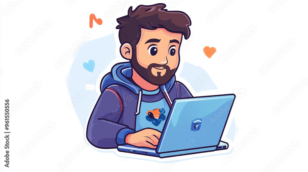Man with a laptop, begginer, Logo sticker style Man with a laptop, begginer, Logo sticker style