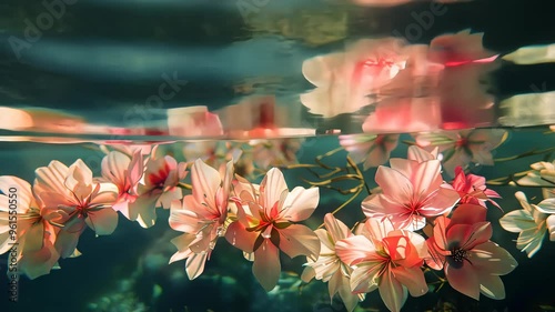 Pink flowers floating underwater, ethereal beauty and tranquility concept