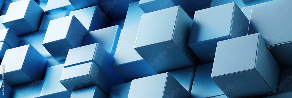 Abstract 3D Blue Cubes in Geometric Pattern with Depth and Perspective Abstract 3D Blue Cubes in Geometric Pattern with Depth and Perspective