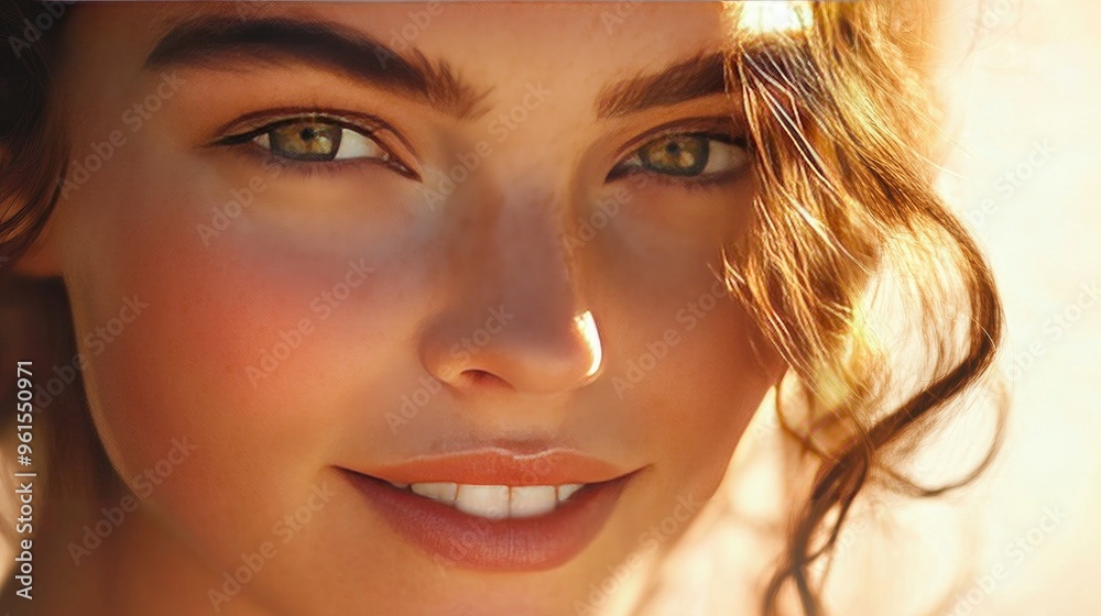 Close-up of a woman face with radiant, well-cared-for skin, smiling slightly. The soft focus background accentuates her flawless complexion and natural beauty. Close-up of a woman face with radiant, well-cared-for skin, smiling slightly. The soft focus background accentuates her flawless complexion and natural beauty.