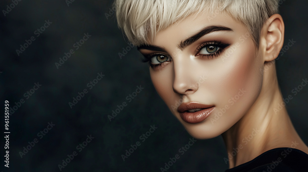 Stylish Portrait of Woman with Short Hair in Dramatic Lighting Stylish Portrait of Woman with Short Hair in Dramatic Lighting