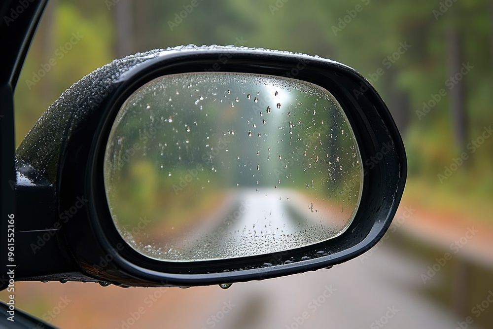 Raindrops on a Car's Rearview Mirror Raindrops on a Car's Rearview Mirror