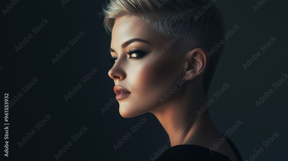 Stylish Portrait of Woman with Short Hair in Dramatic Lighting Stylish Portrait of Woman with Short Hair in Dramatic Lighting