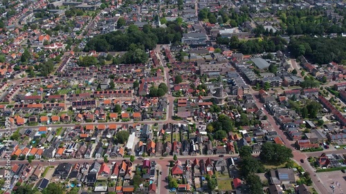 Aerial panorama around the town of Wolvega in the Netherlands on a sunny day in summer photo