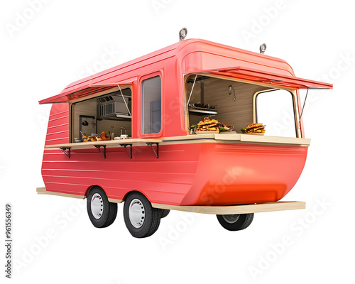 Adorable Food Truck: A Mobile Kitchen Ready to Serve Delightful Dishes, Isolated on a Transparent PNG Background   