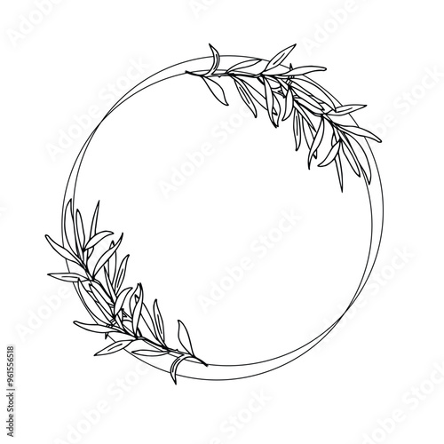 Olive Circle Frame, Wreath with Olive Branch isolated on white background. For Wedding stationery, Invitations, Save the date, greeting cards and logos.