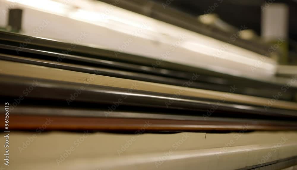 Detail shot of the workings of a printing factory.
Detail shot of the workings of a printing factory.