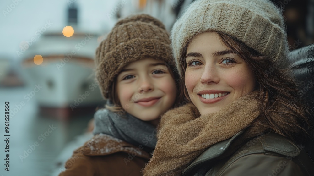 A Close-Up Portrait of Two Smiling People in Winter Clothes A Close-Up Portrait of Two Smiling People in Winter Clothes