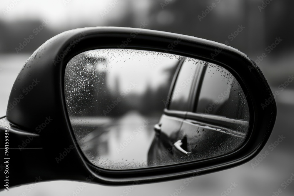 A Rainy Day View Through a Car's Rearview Mirror A Rainy Day View Through a Car's Rearview Mirror