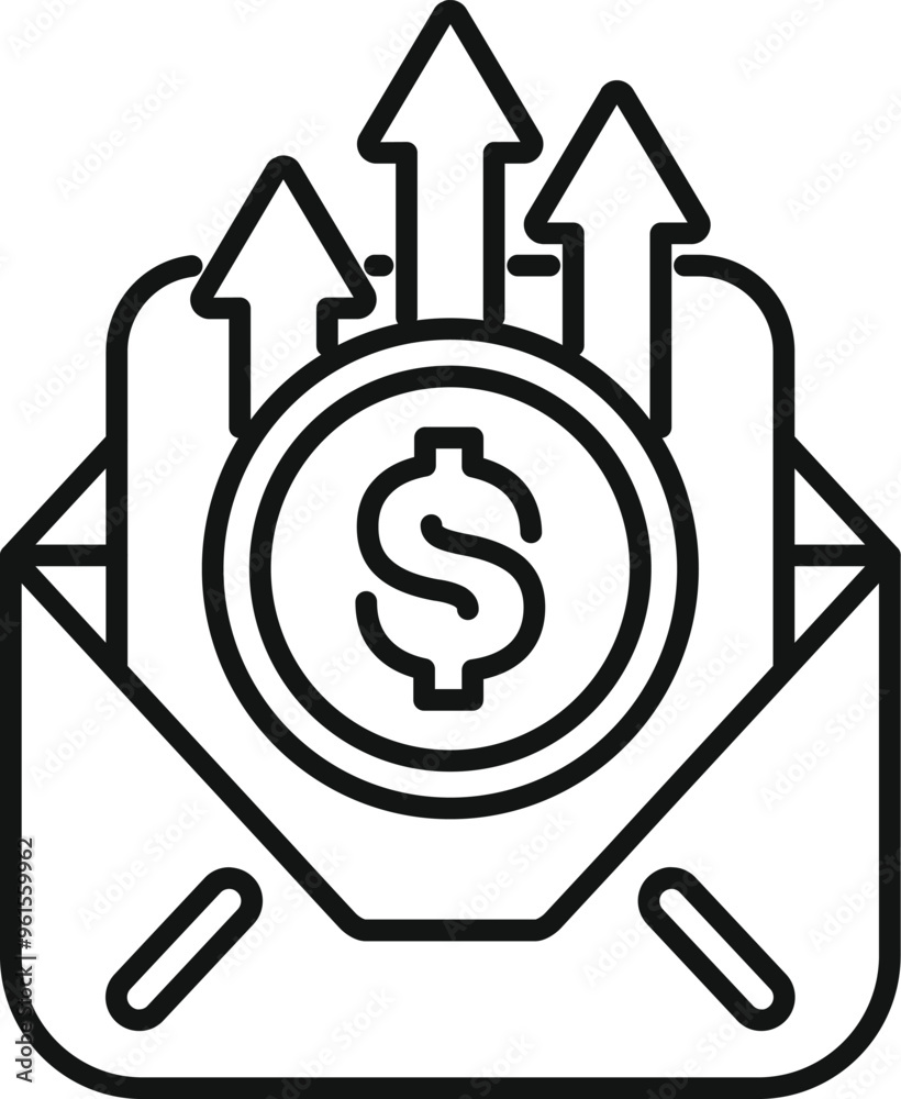 This icon represents the concept of increased income, often associated with salary raises, bonuses, or investment returns This icon represents the concept of increased income, often associated with salary raises, bonuses, or investment returns