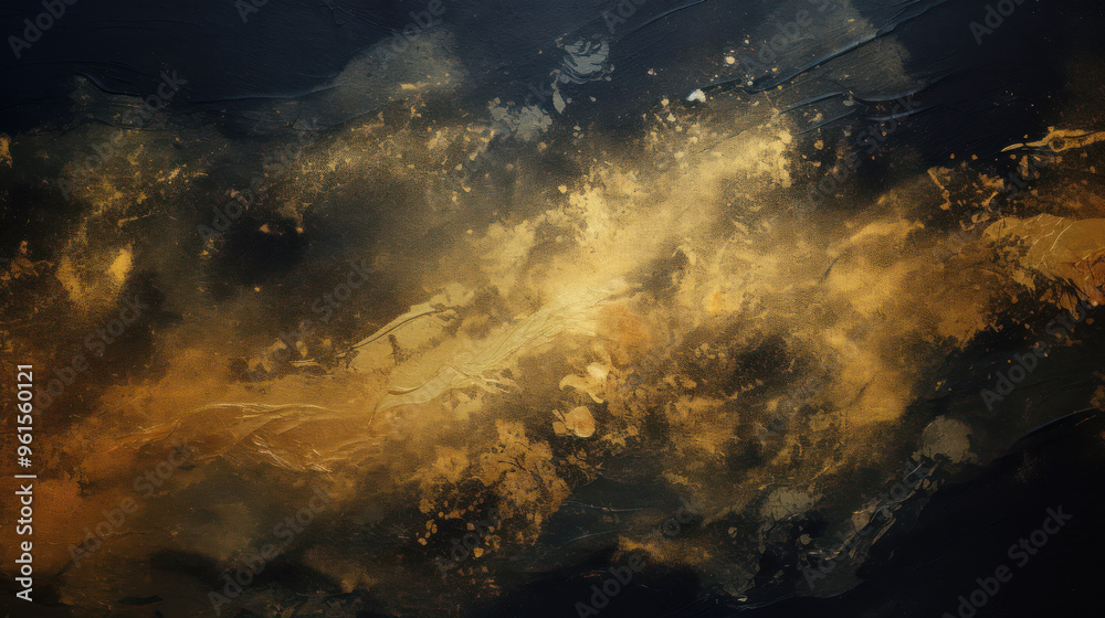 Naklejka premium Grunge abstract texture with gold and dark colors. The pattern resembles marbling or a natural mineral-like surface, creating a luxury design.