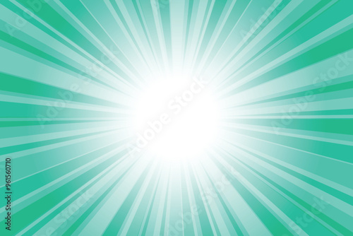 Abstract glowing blue sunburst background. Green blue glow effect sunburst background for presentation, banner, poster, flyer, sales. Modern pop art poster for summer and spring.