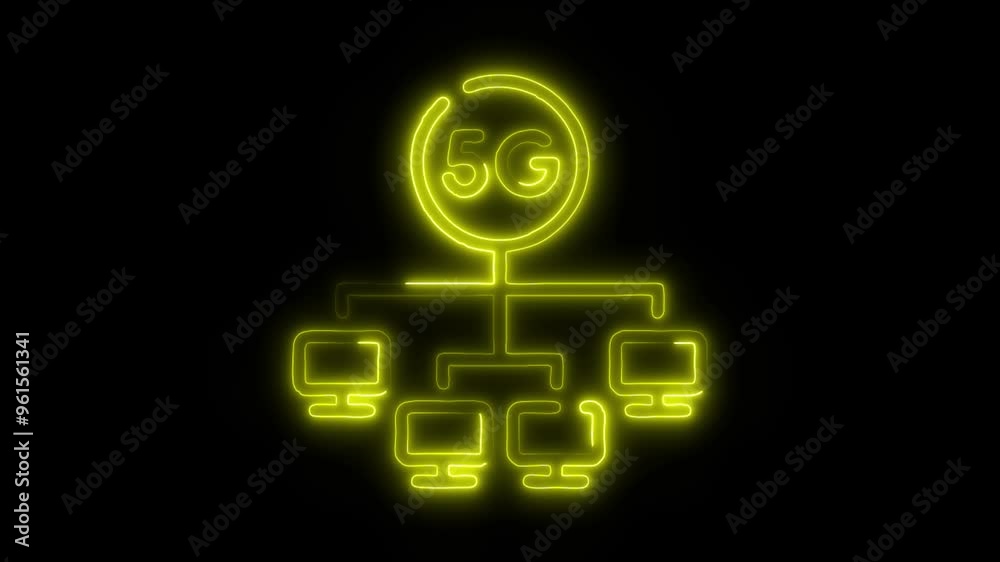 Neon 5G Network Icon Video HD - Glowing 5G Symbol with Connected Devices on Black Background Representing Modern High-Tech Wireless Connectivity and Digital Communication Neon 5G Network Icon Video HD - Glowing 5G Symbol with Connected Devices on Black Background Representing Modern High-Tech Wireless Connectivity and Digital Communication