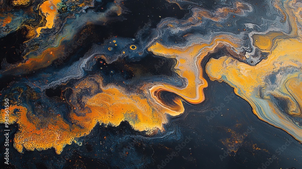 Obraz premium Abstract orange and black swirling patterns resembling cosmic landscapes