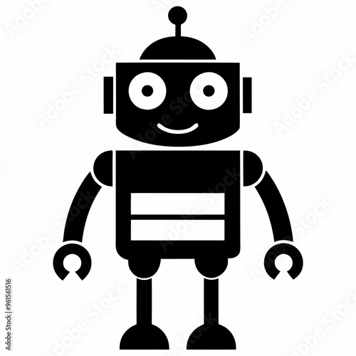Black and white robot on a white background