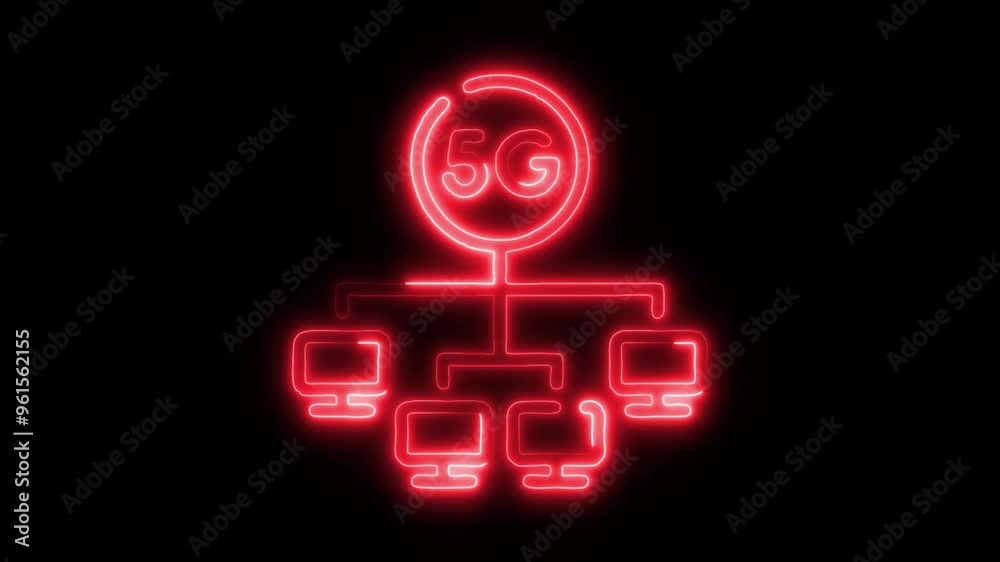 Neon 5G Network Icon Video HD - Glowing 5G Symbol with Connected Devices on Black Background Representing Modern High-Tech Wireless Connectivity and Digital Communication Neon 5G Network Icon Video HD - Glowing 5G Symbol with Connected Devices on Black Background Representing Modern High-Tech Wireless Connectivity and Digital Communication