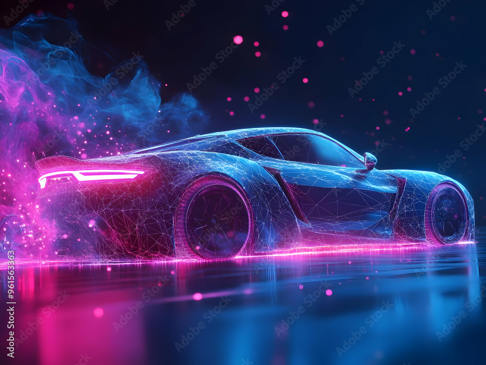 Neon Glow Sports Car Illustration: Futuristic Automotive Design in Blue and Pink Neon Glow Sports Car Illustration: Futuristic Automotive Design in Blue and Pink