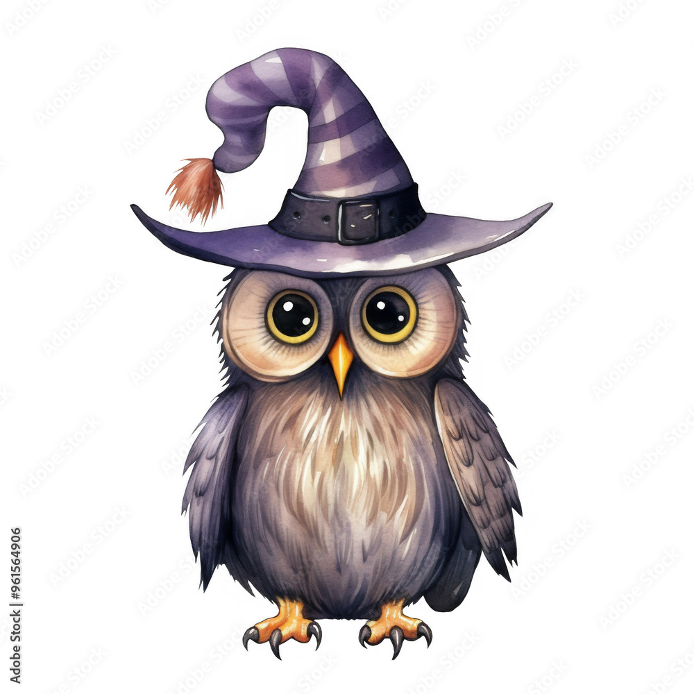 Obraz premium Cute Owl Wearing Witch Hat Isolated on a Transparent Background