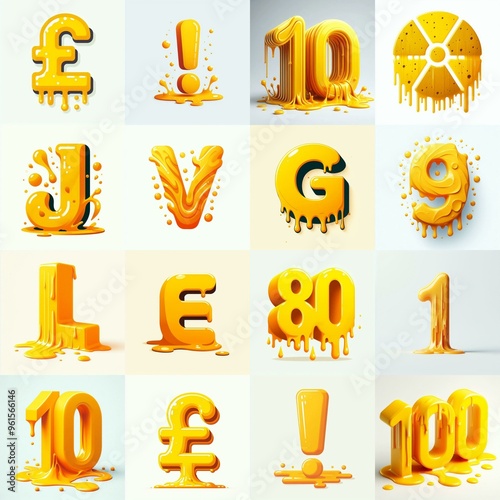 Yellow Lettering Typeface. AI generated illustration