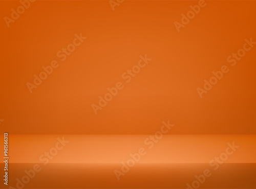 Orange studio background. Space for selling products on the website. Orange Background Empty Room Studio with table. Vector illustration.