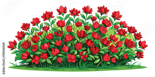 Red Flower Shrubbery Isolated on white vector art illustration