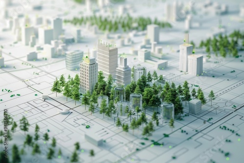 Sustainable urban development concept with csr commitments highlighted in blueprint design AI