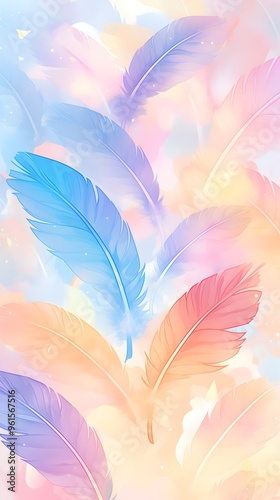 Dreamy Colorful Rainbow Pastel Feathers Background Wallpaper