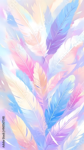 Dreamy Colorful Rainbow Pastel Feathers Background Wallpaper