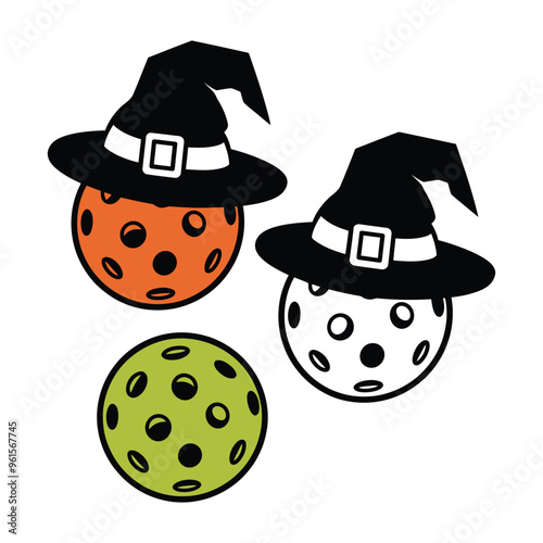 Halloween witch hat Pickleball set illustration