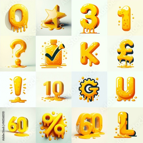 Yellow Lettering Typeface. AI generated illustration