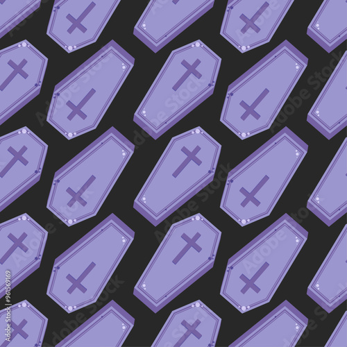 halloween seamless pattern with coffin, spooky halloween background 