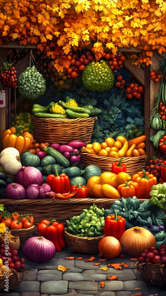 Autumn Harvest Market Stall Illustration Autumn Harvest Market Stall Illustration