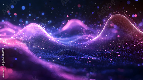 Abstract Background of Glowing Particles, Waves, and Bokeh