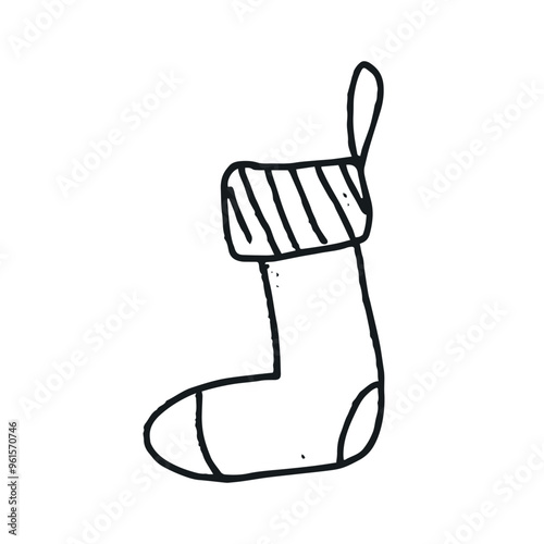 Doodled Christmas element on a transparent background - Christmas stocking. Hand drawn vector art style clip art. Naive childish art illustration	