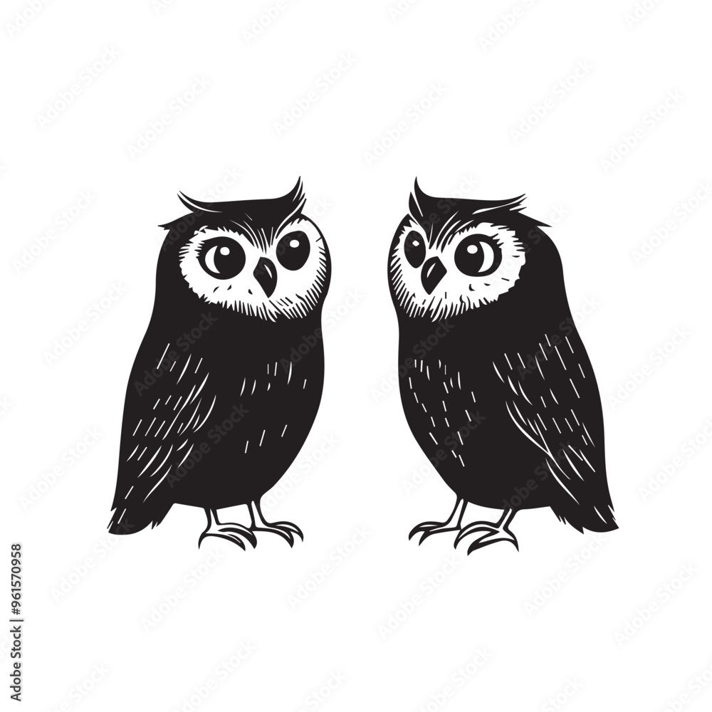 Owl in cartoon, doodle style . Image for t-shirt, web, mobile apps and ui. Isolated 2d vector illustration in logo, icon, sketch style, Eps 10, black and white. AI Generative
