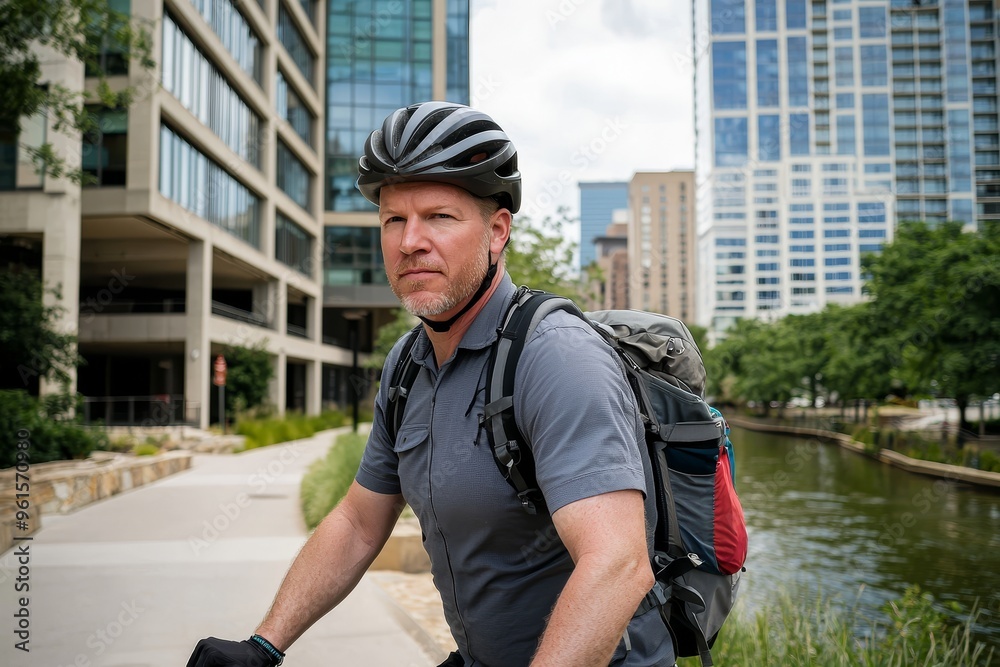 Urban hipster commuting by electric bicycle on his way to work. Urban hipster commuting by electric bicycle on his way to work.